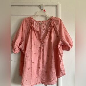 a.n.a Pink Puff Sleeve Ruffled Blouse